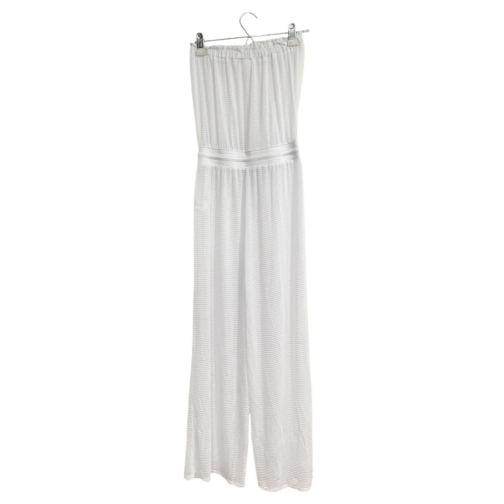 Dotti Womens S White Strapless Mesh Wide Leg Jumpsuit Beach Cover Up Sheer - Picture 3 of 7